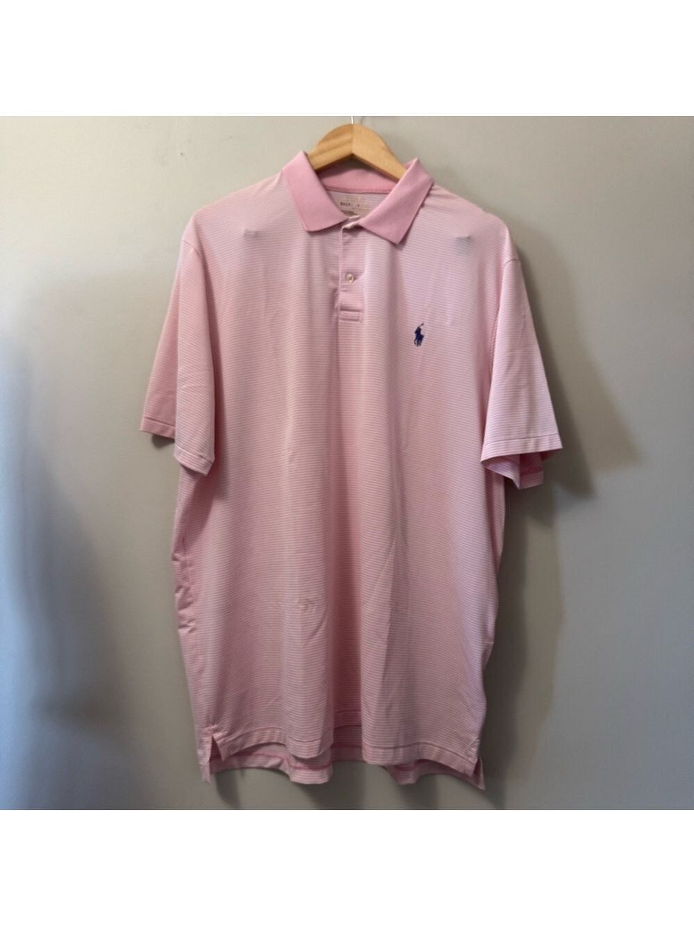 Ralph Lauren Pink Stripe Performance Polo Shirt Classic Casual SZ XL